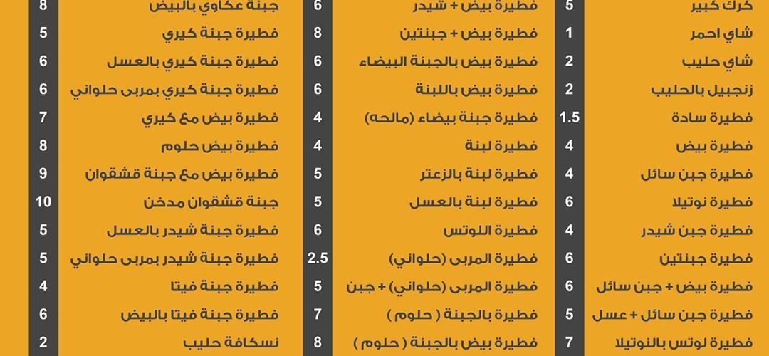 منيو مطعم كاس كرك جدة